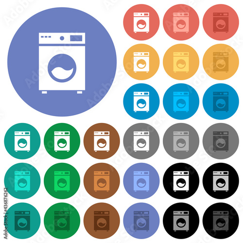 Washing machine round flat multi colored icons