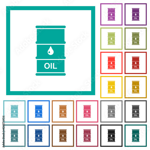 Oil barrel flat color icons with quadrant frames photo