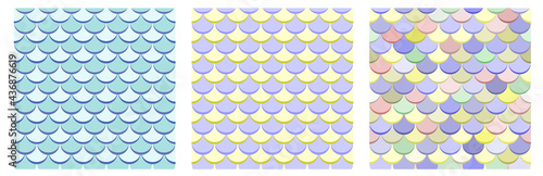 Vector collection of fish scale three seamless patterns.