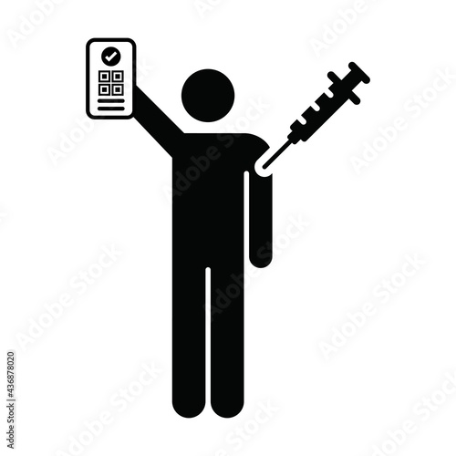 Vaccination passport icon vector with male pictogram symbol for medical and healthcare covid certificate in a glyph illustration