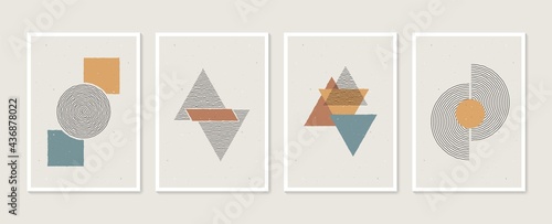 Geometric trendy set of abstract aesthetic minimalist hand drawn contemporary posters. Modern art ideal for wall decoration, interior poster design. Modern vector illustration.
