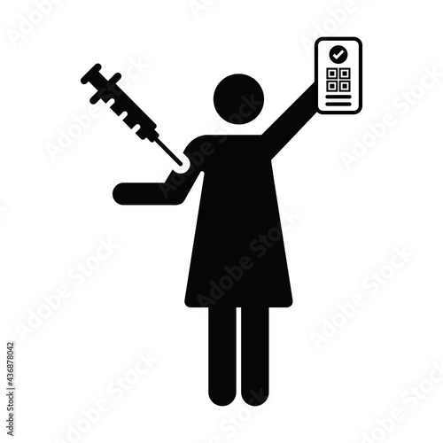 Covid passport icon vector with female pictogram symbol for medical and healthcare covid19 certificate in a glyph illustration