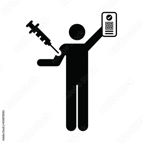 Covid passport icon vector with male pictogram symbol for medical and healthcare covid19 certificate in a glyph illustration
