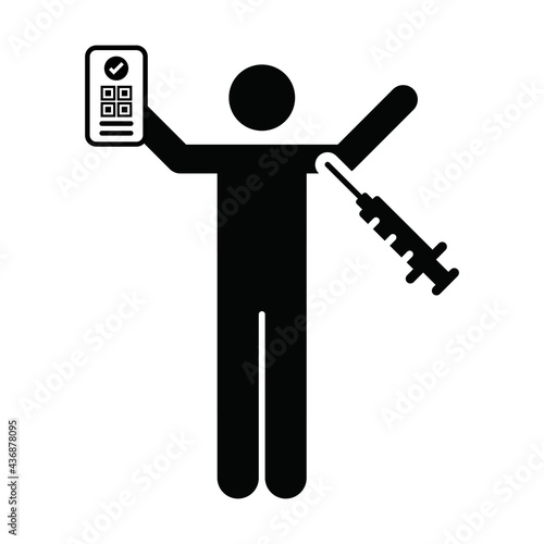 Vaccine passport icon vector with male pictogram symbol for medical and healthcare covid certificate in a glyph illustration