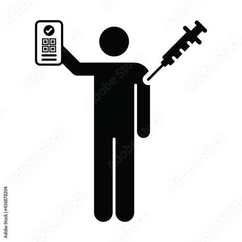 Vaccine passport icon vector with male pictogram symbol for medical and healthcare covid certificate in a glyph illustration