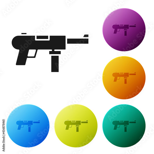 Black Submachine gun M3, Grease gun icon isolated on white background. Set icons in color circle buttons. Vector