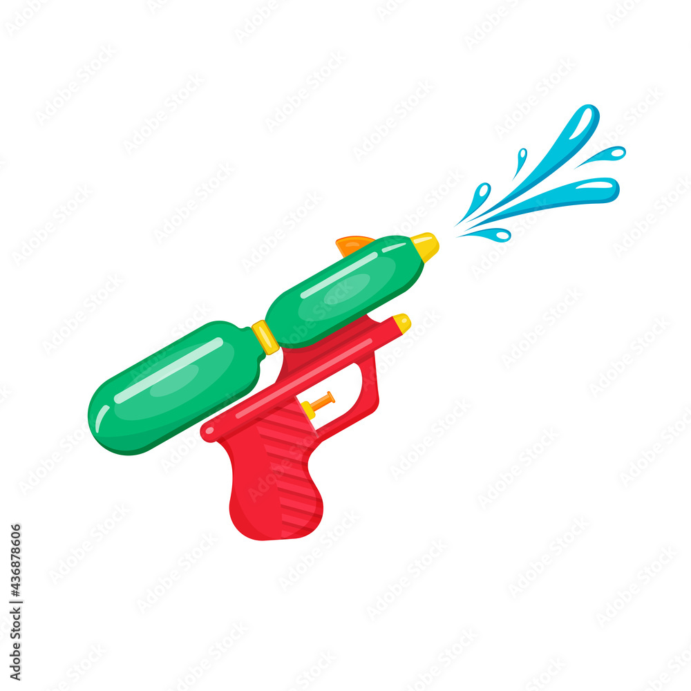 Vector illustration of a pear-shaped water pistol, shoots under water pressure, isolated on a white background. Vector illustration of a pear-shaped water pistol, shoots under water pressure, isolated on a white background.