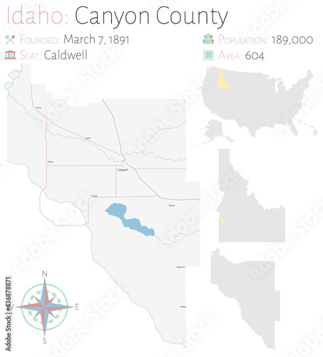 Large and detailed map of Canyon county in Idaho, USA.
