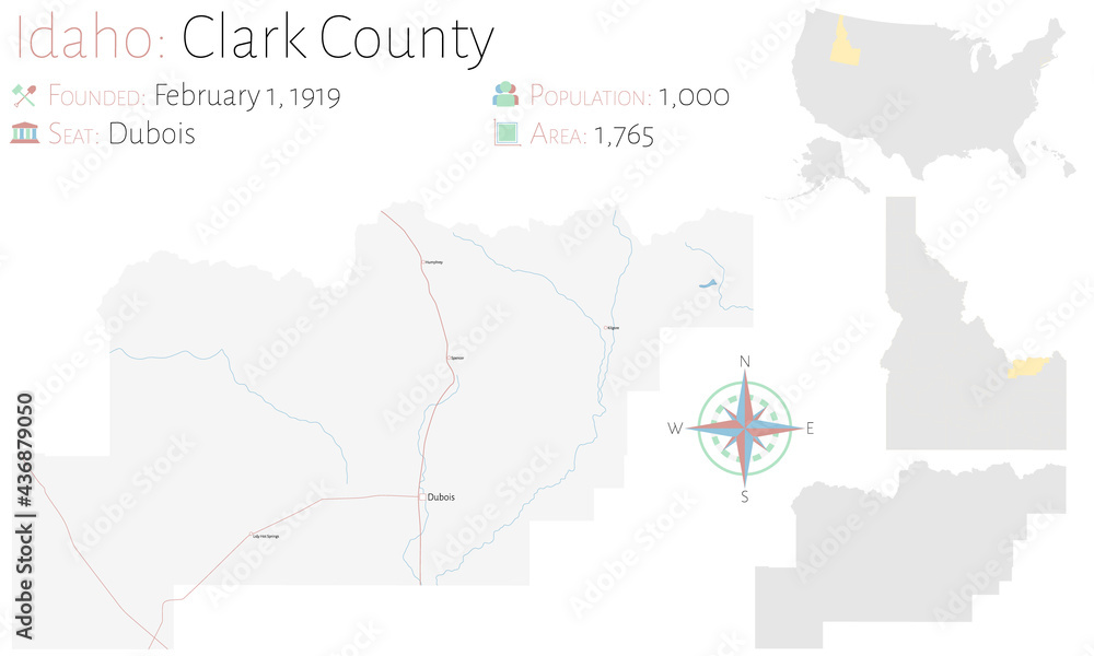Large and detailed map of Clark county in Idaho, USA.