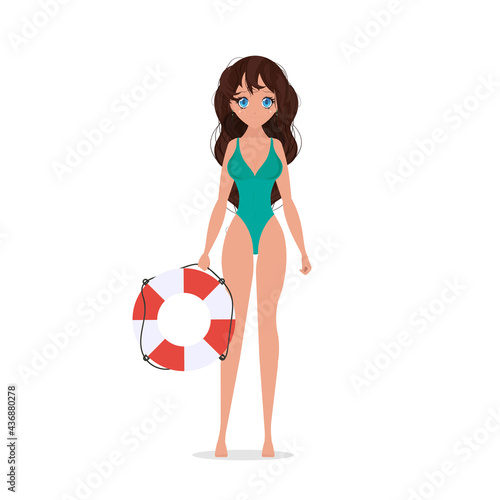Lifeguard woman. Beach lifeguard girl in a swimsuit. Isolated. Vector illustration