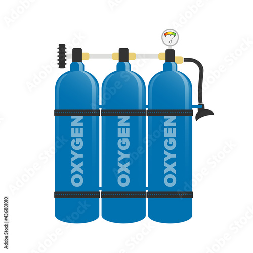 Swimming air tank. Blue compressed natural oxygen cylinder isolated on white.