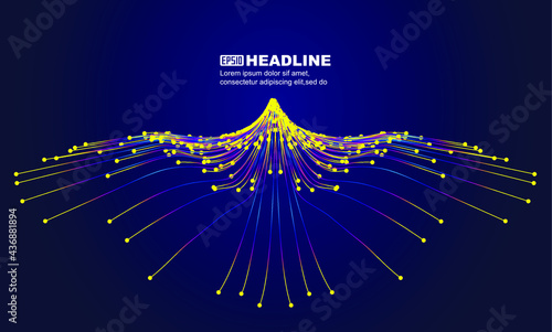 Colored dots and lines converged like an eagle flying with wings spread wide