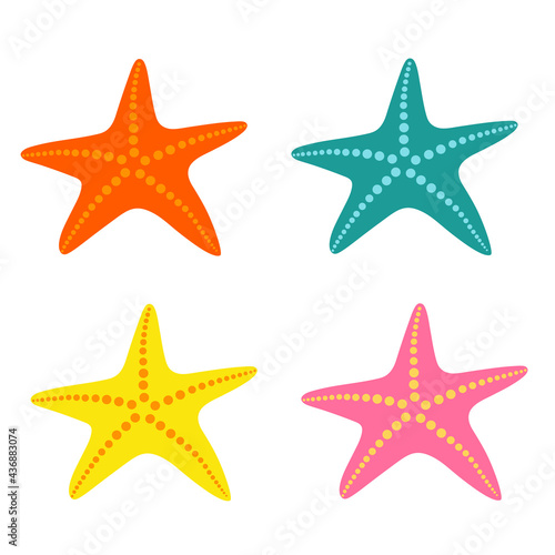 Set of starfish. Collection of sea stars. Flat style. Isolated elements on a white background.