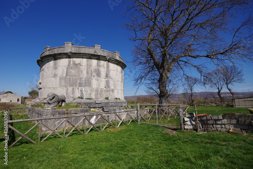 The mausoleum of Caius Ennius Marsus is located outside the city walls: It is a funeral monument, in the shape of a cylindrical drum positioned on a square base. Archaeological site of Altilia-Sepino. photo