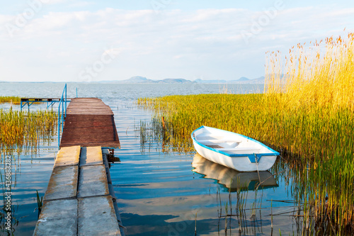 Beautiful panorama of Lake Balaton near the town of Fonyod, in the background the Badacsony Mountains and Szigliget photo