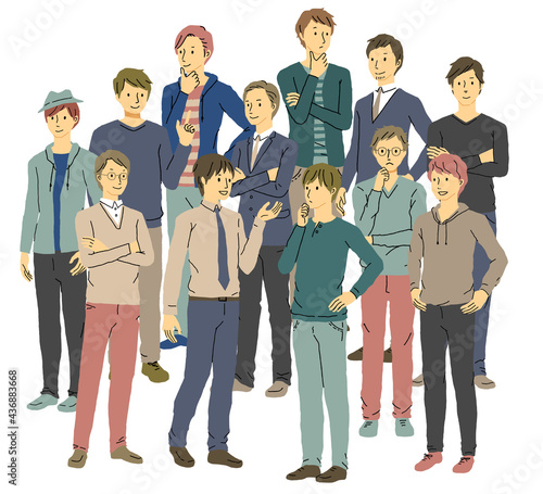 若い男性　ポーズ　複数