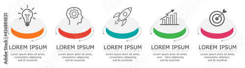 Business infographic Vector with 5 steps. Used for presentation,information,education,connection,marketing, project,strategy,technology,learn,brainstorm,creative,growth,abstract,stairs,idea,text,work.