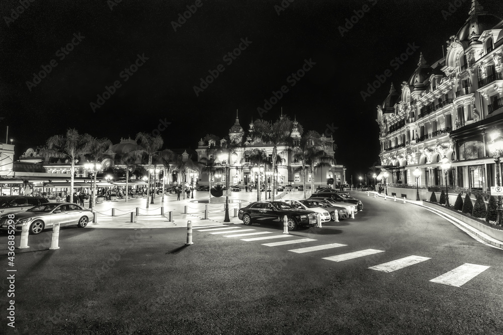The Golden Square in Monaco at night B&W