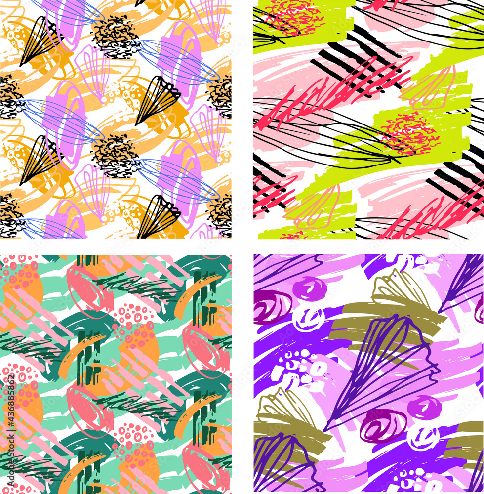 Abstract pattern background. Creative doodle art seamless pattern with different shapes and textures. Collage. Vector