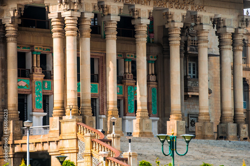 The Vidhana Soudha in Bangalore, India, is the seat of the bicameral state legislature of Karnataka.