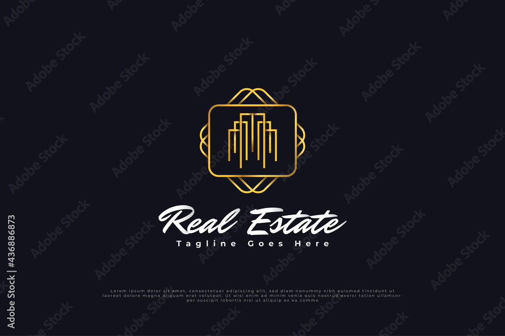Real Estate Logo Design with Line Style in Gold Gradient. Construction, Architecture or Building Logo Design Template Real Estate Logo Design with Line Style in Gold Gradient. Construction, Architecture or Building Logo Design Template