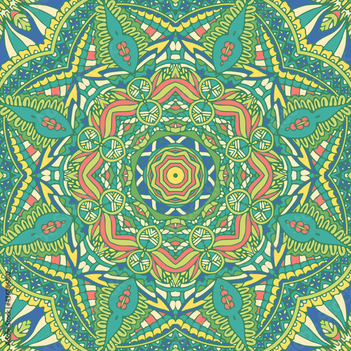 Green pattern vector seamless mandala art.
