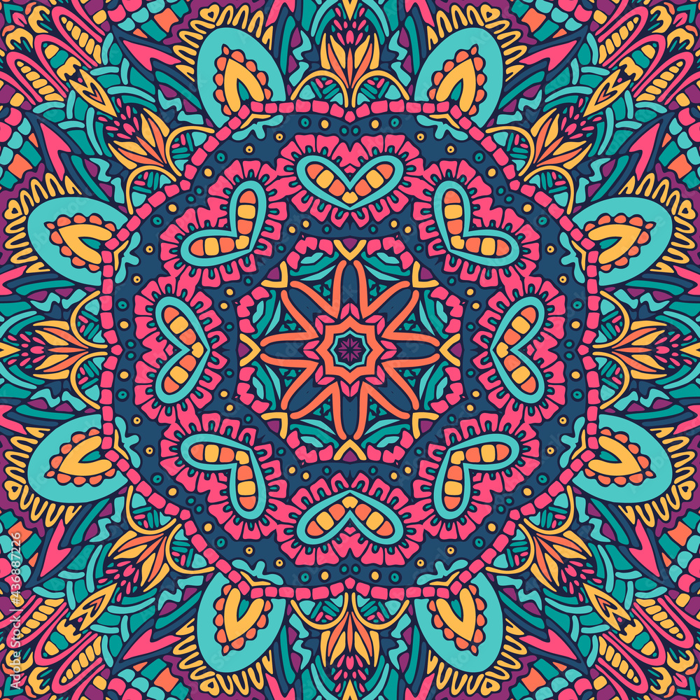 Medallion with florals. Festive colorful mandala pattern