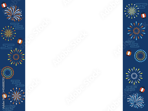 和の花火フレーム　カード　夏祭り　コピースペース　イラスト素材