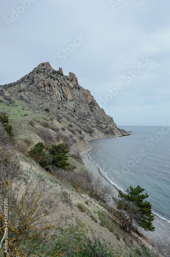 CREMEA, BLACK SEA: Scenic landscape view of the rocks on the seashore  photo