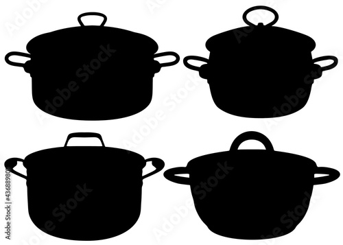Large saucepans with lids included. Vector image.
