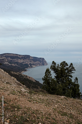 CREMEA, BLACK SEA: Scenic landscape view of the rocks on the seashore  photo