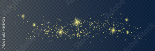 The dust is yellow. yellow sparks and golden stars shine with special light. Vector sparkles on a transparent background.