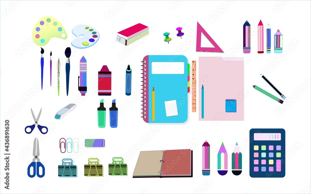 School education stationery colorful icon pack set 1