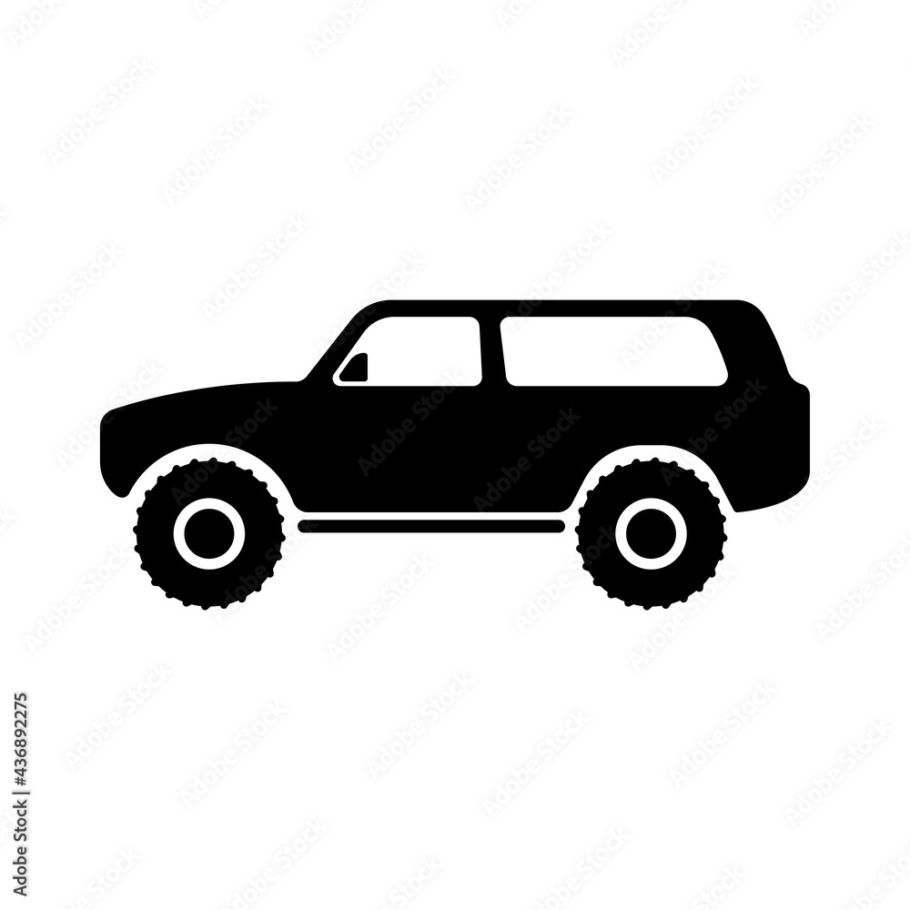 SUV icon. Classic off-road vehicle. Black silhouette. Side view. Vector simple flat graphic illustration. The isolated object on a white background. Isolate.