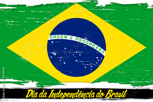 "7 de Setembro Dia da Independência do Brasil" - 7 September Independence Day of Brazil, banner with grunge brush. Background with national country symbol.