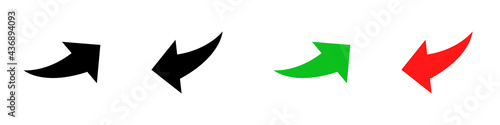 Conjunto de iconos de flecha curva hacia arriba y abajo, estilo silueta negro, verde y rojo. Ilustración vectorial photo