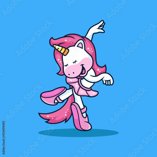 Ballet Unicorn Cartoon with Cute Pose. Animal Vector Icon Illustration, Isolated on Premium Vector