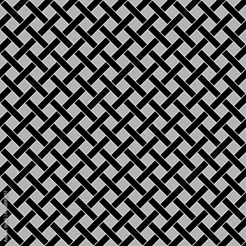 Seamless diagonal pattern. Overlapping strips, lattice. Diagonal wicker background Checkered texture. Separated gray background.