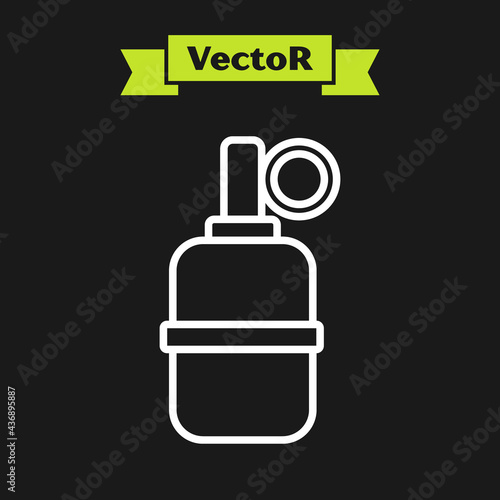 White line Hand grenade icon isolated on black background. Bomb explosion. Vector