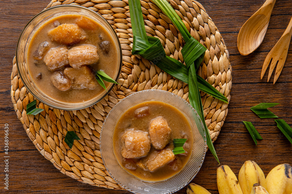 Kolak pisang ubi or banana and sweet potato compote is popular dessert in Indonesia during Ramadhan. 

Kolak pisang ubi made from Coconut milk, Palm Sugar, banana, sweet potato and Pandanus Leaves