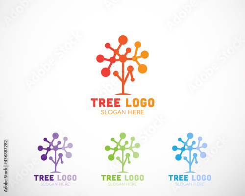 tree tech logo creative connect system design template color