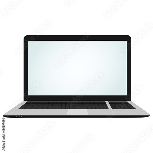 Realistic laptop shape vector illustration.Blank screen notebook computer icon drawing isolated on white.A stylish device in black and silver color.