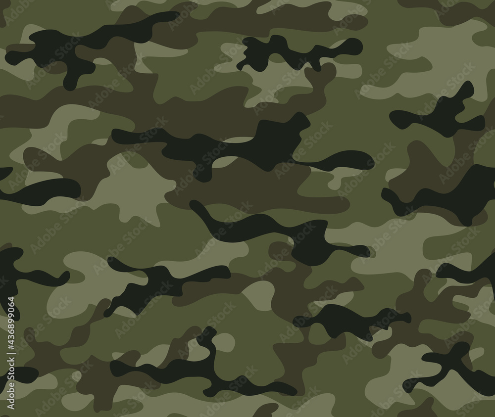 Fototapeta premium Forest camouflage texture, seamless modern vector background, army uniform, military pattern. EPS
