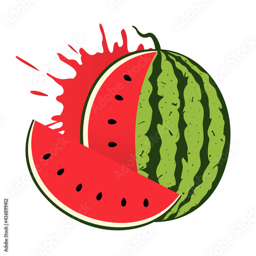 Watermelon with juicy slice. Summer fruit illustration isolated on white background