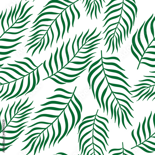 Tropical palm leaves seamless pattern. Green plants on white background