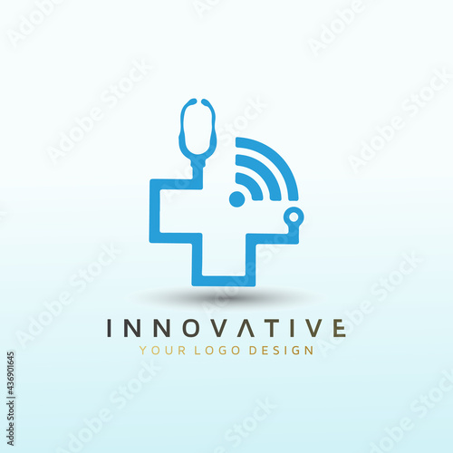 Doctor telemedicine service vector logo