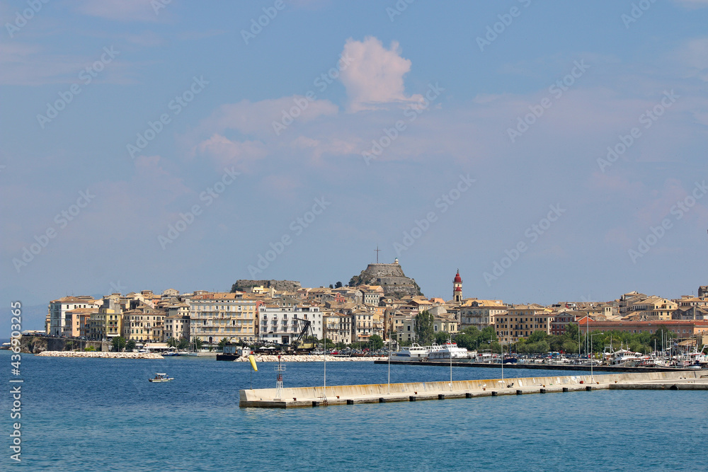 Port and old fortress Corfu town Greece summer season