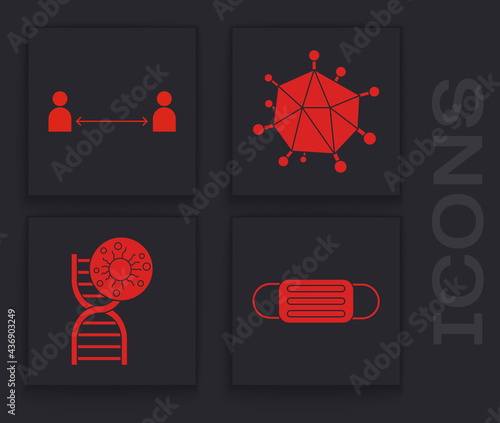 Set Medical protective mask, Safe distance, Virus and DNA symbol and virus icon. Vector