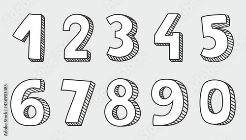 Hand drawn white vector numbers isolated on grey background