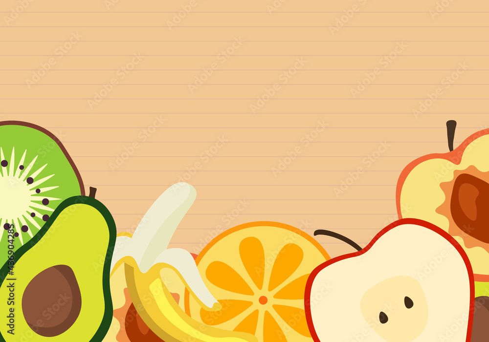 Paper texture background with fruit. Vector illustration.